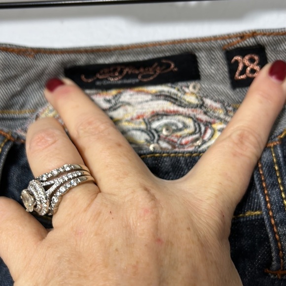 ED HARDY Medium WASH EMBEZZLED 5 POCKET SKINNY DENIM JEANS WOMEN'S SZ 28 - Picture 5 of 6